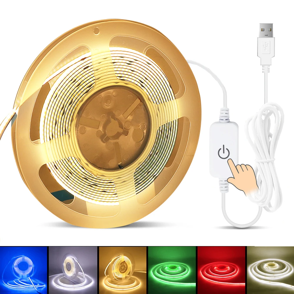 5V-USB-COB-LED-Strip-Light-dimmerabile-Touch-Switch-320LED-m-illuminazione-lineare-ad-alta-densit